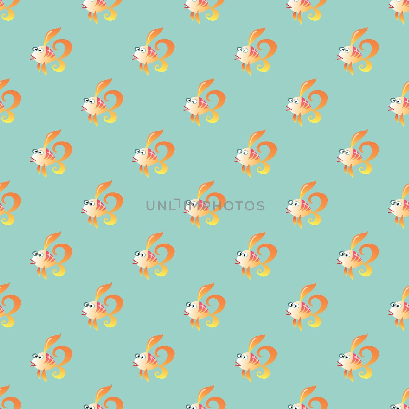 Goldfish marine seamless pattern background. Ocean animals vector
