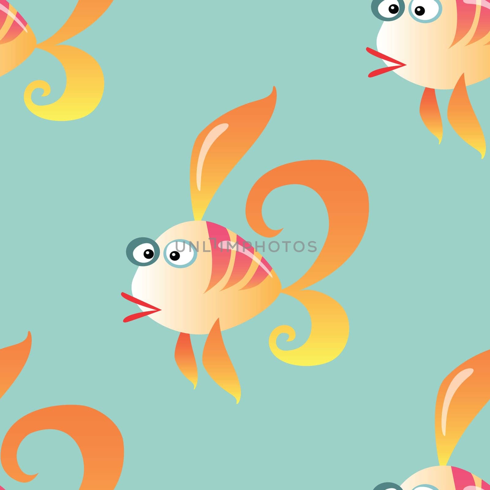Goldfish marine seamless pattern background. Ocean animals vector