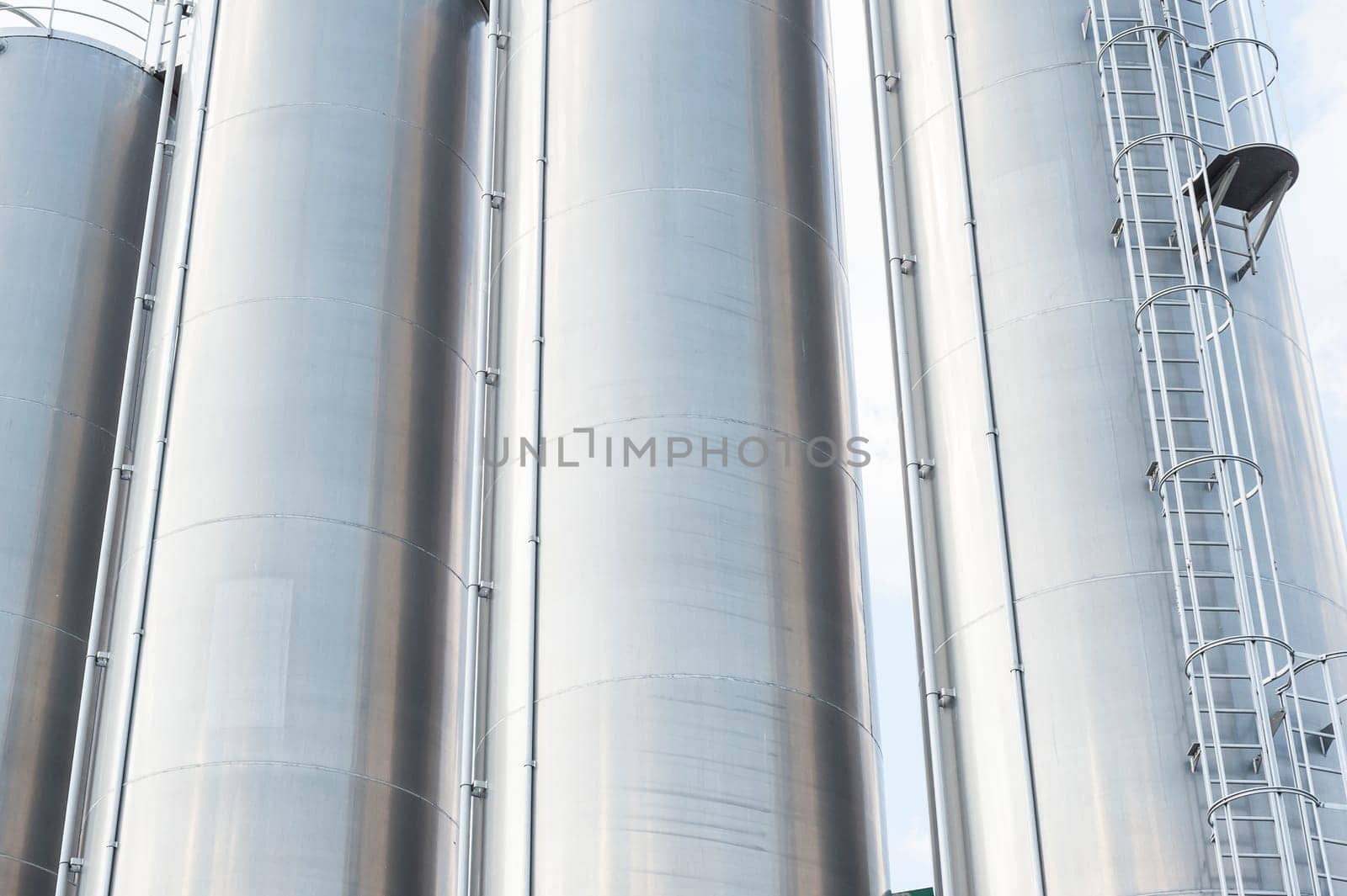 Industrial silos for chemical production, by stainless steel.