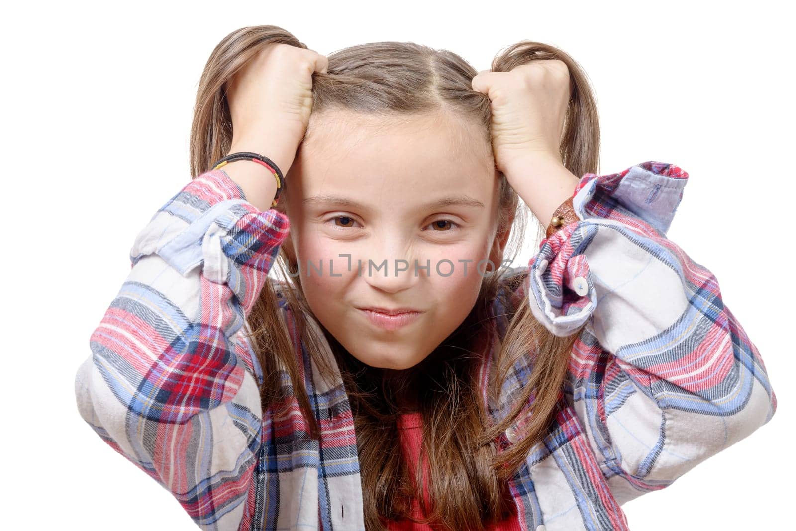 pretty preteen girl  angry, isolated on white background