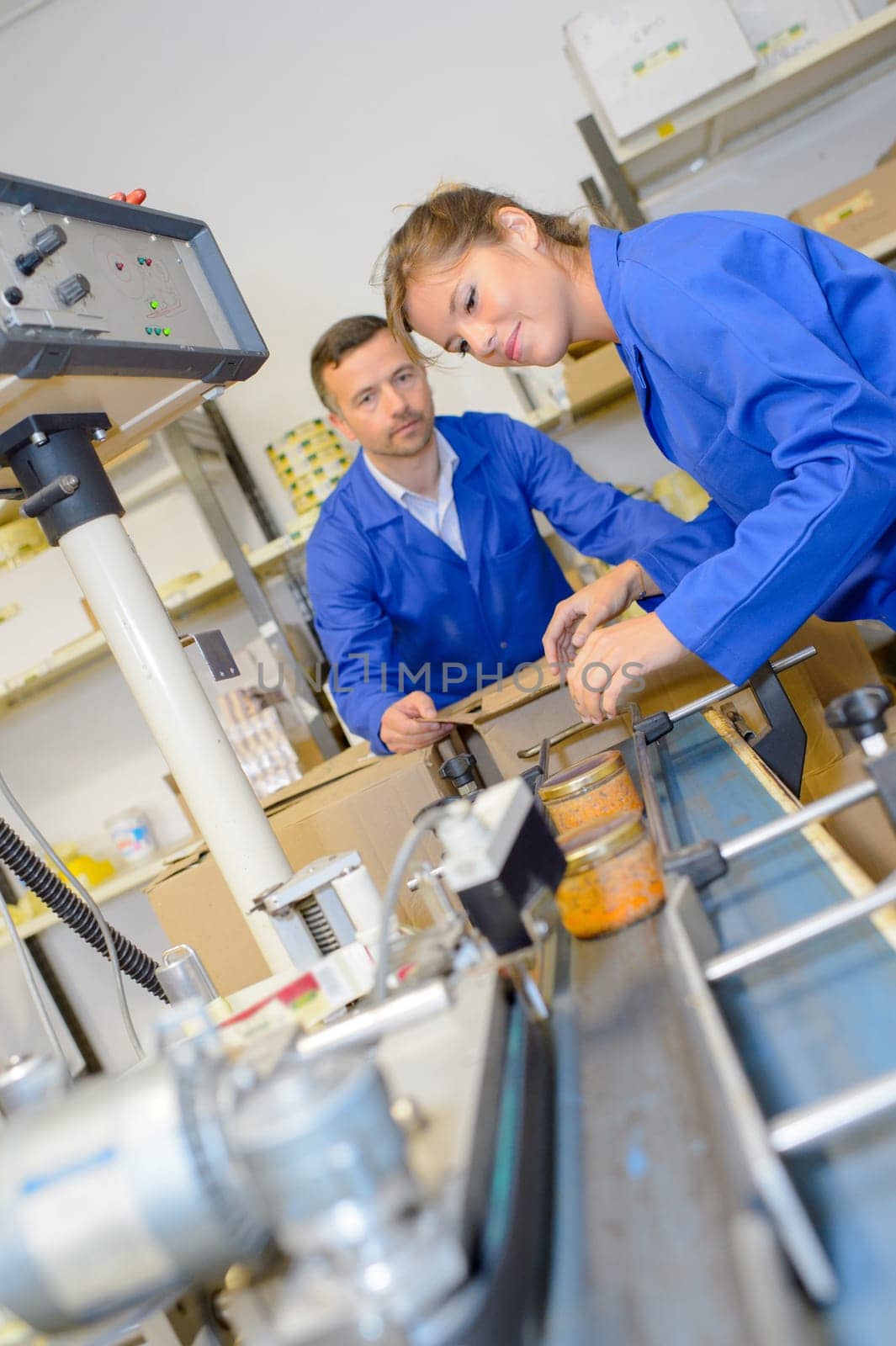 Two workers on production line