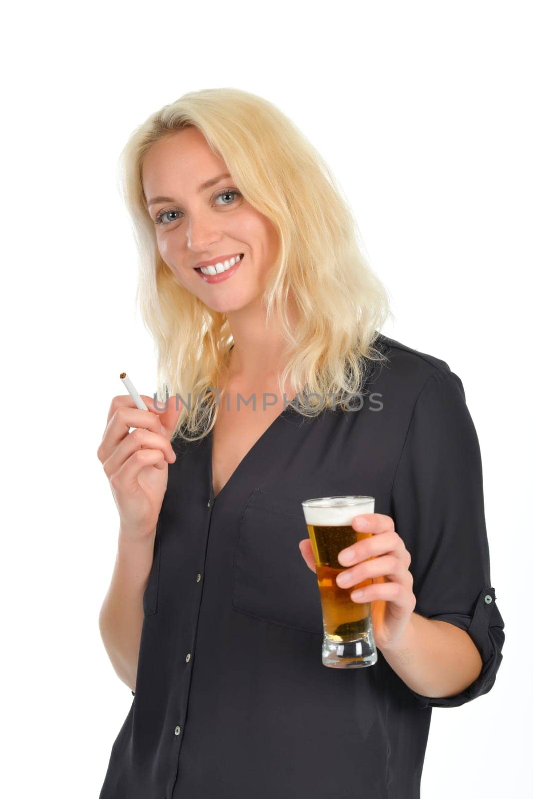 Blond woman with a beer in her hand