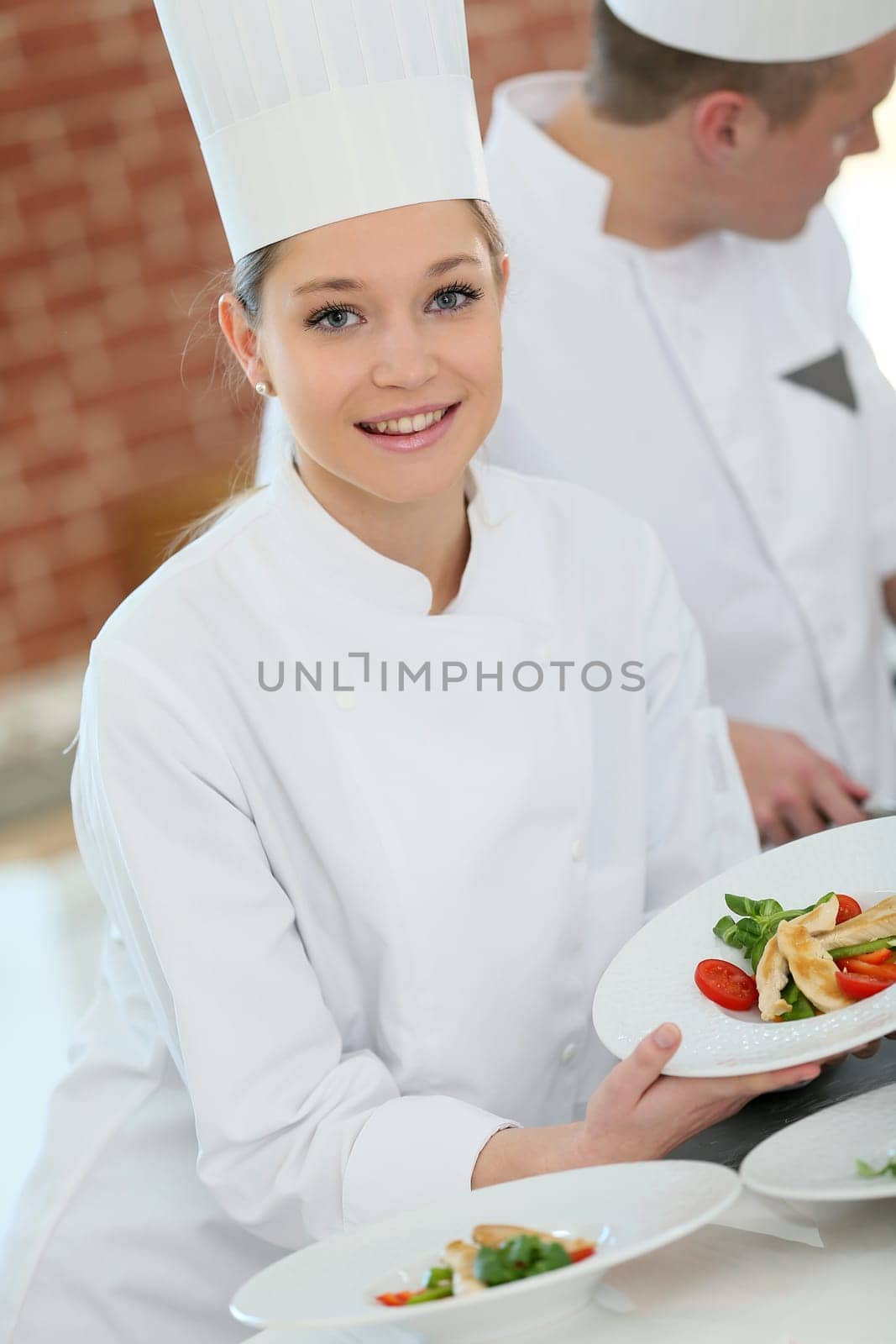 Portrait of student girl in cooking training course