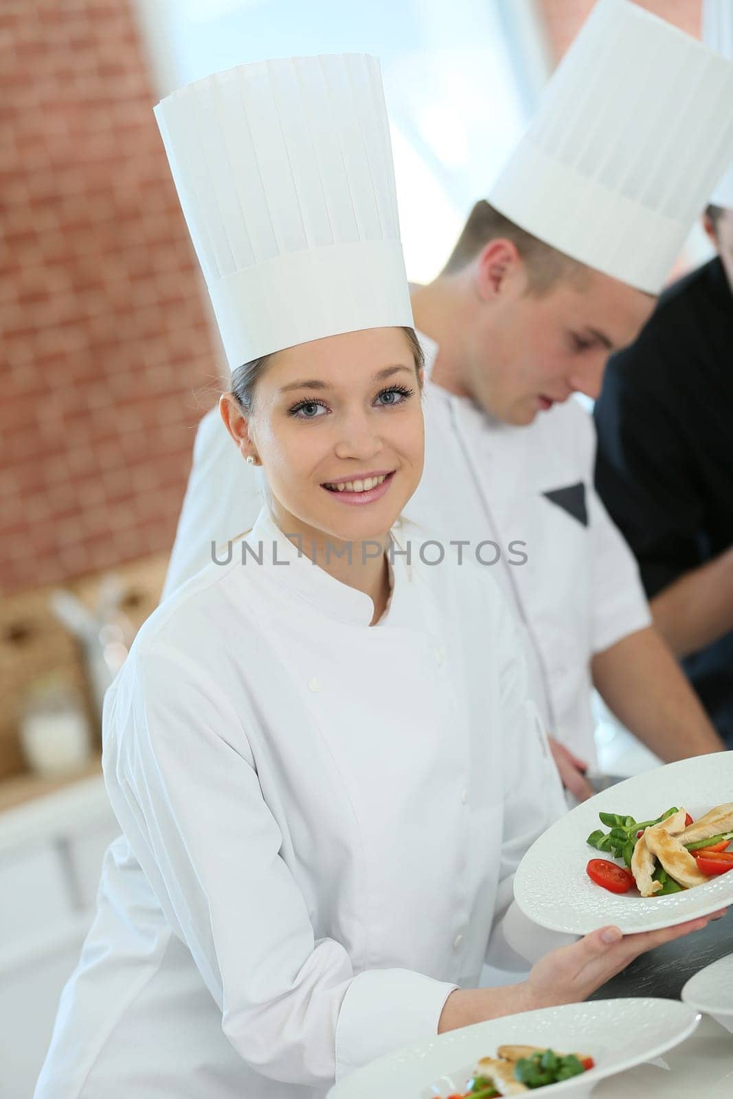 Portrait of student girl in cooking training course