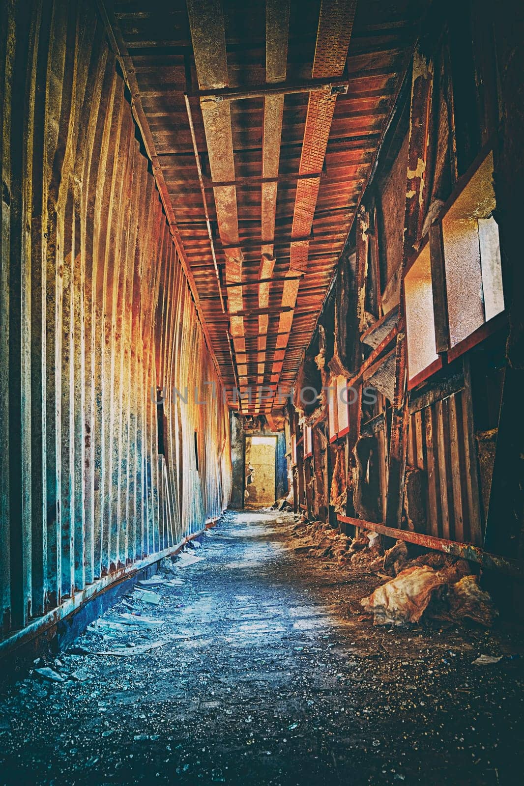 Old abandoned ruin factory damage building inside , hong kong
