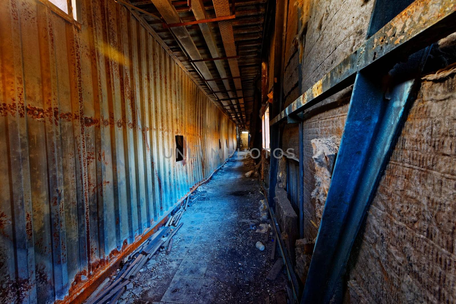 Old abandoned ruin factory damage building inside , hong kong