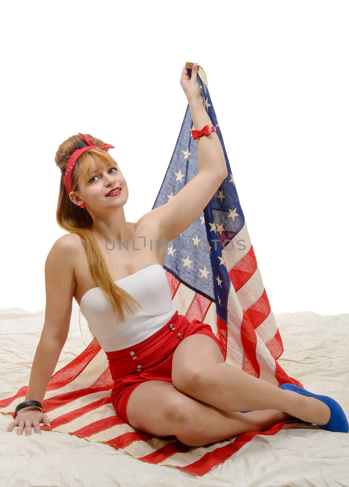 a sexy pin up girl with an American Flag