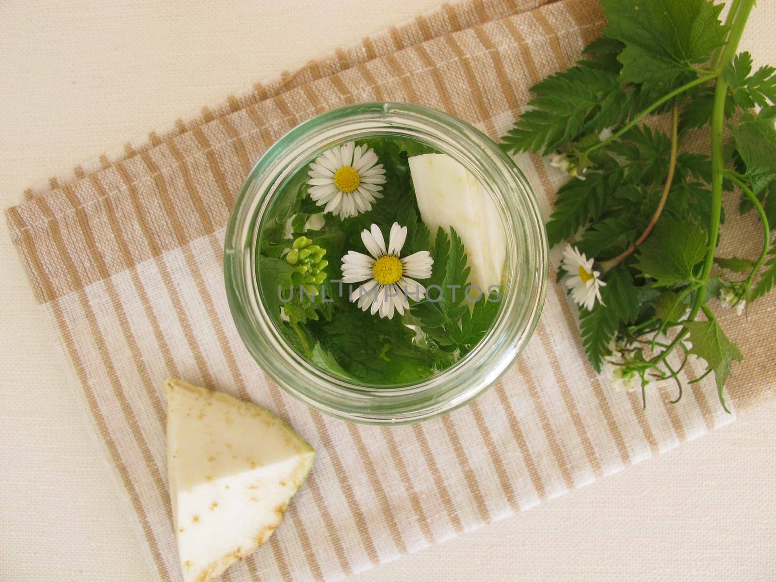 Detox water with celery and wild herbs