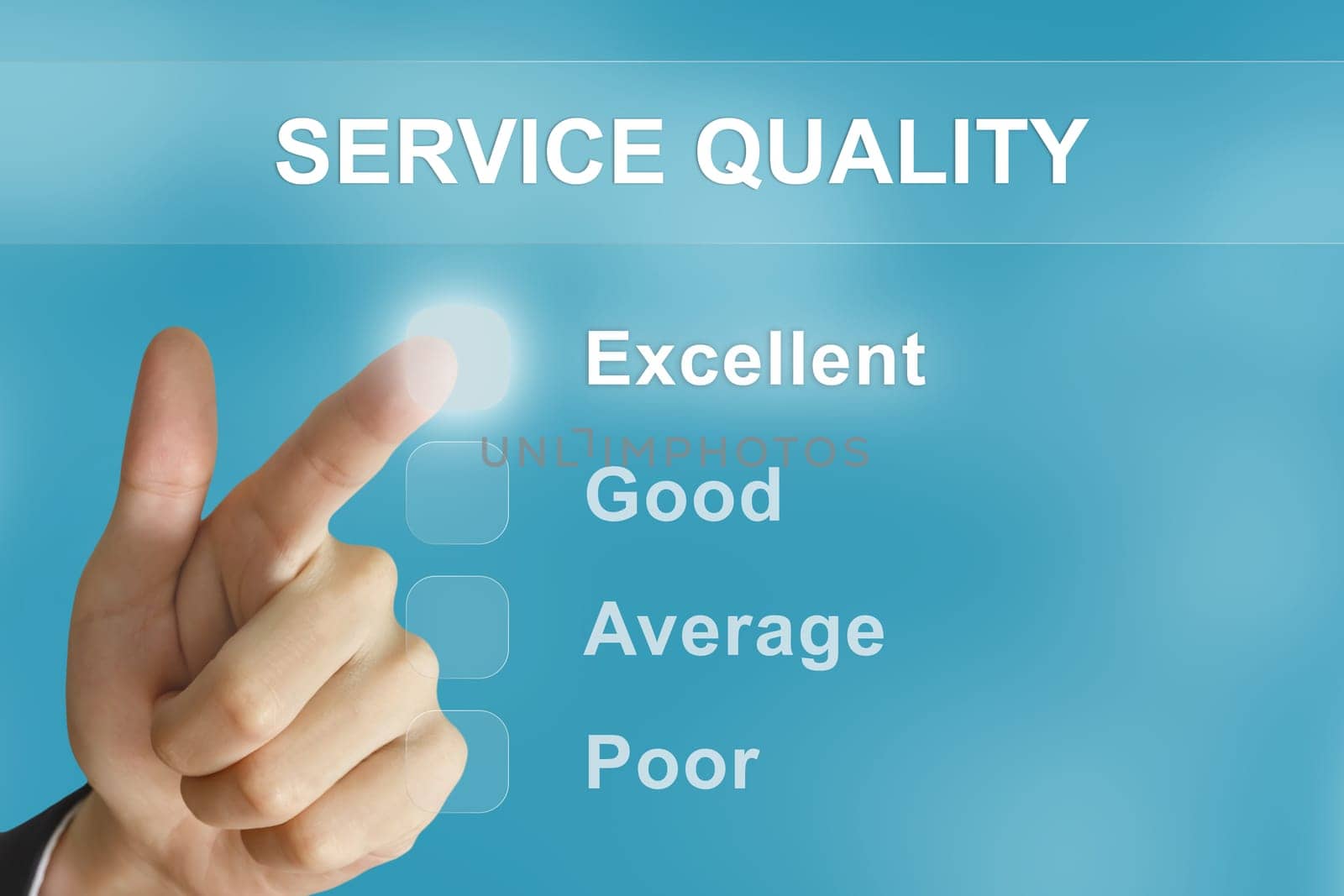 business hand clicking service quality button on screen