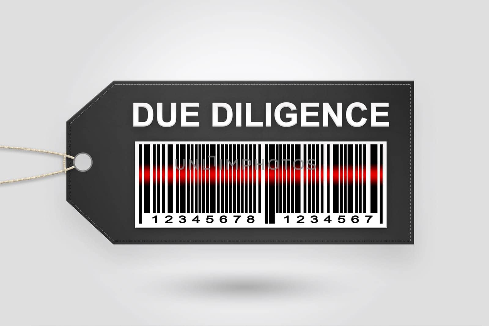 Due diligence price tag with barcode and grey radial gradient background