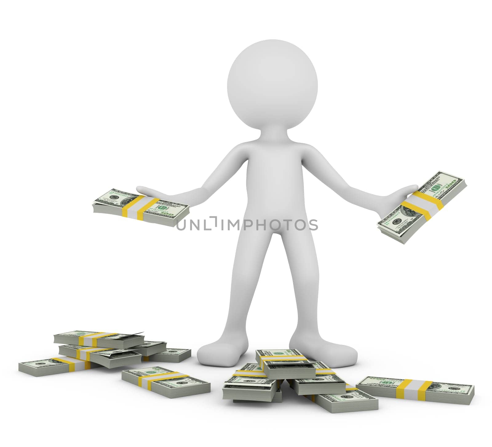 a man with a pack of dollars, 3d render