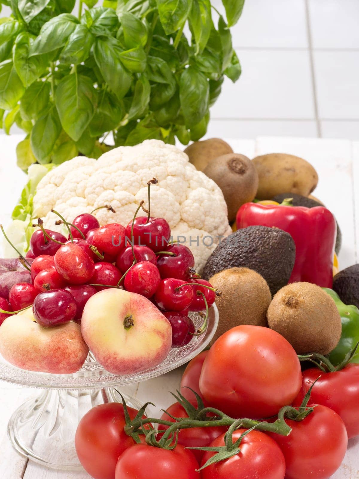 cherries and peaches cup with assortment vegetables