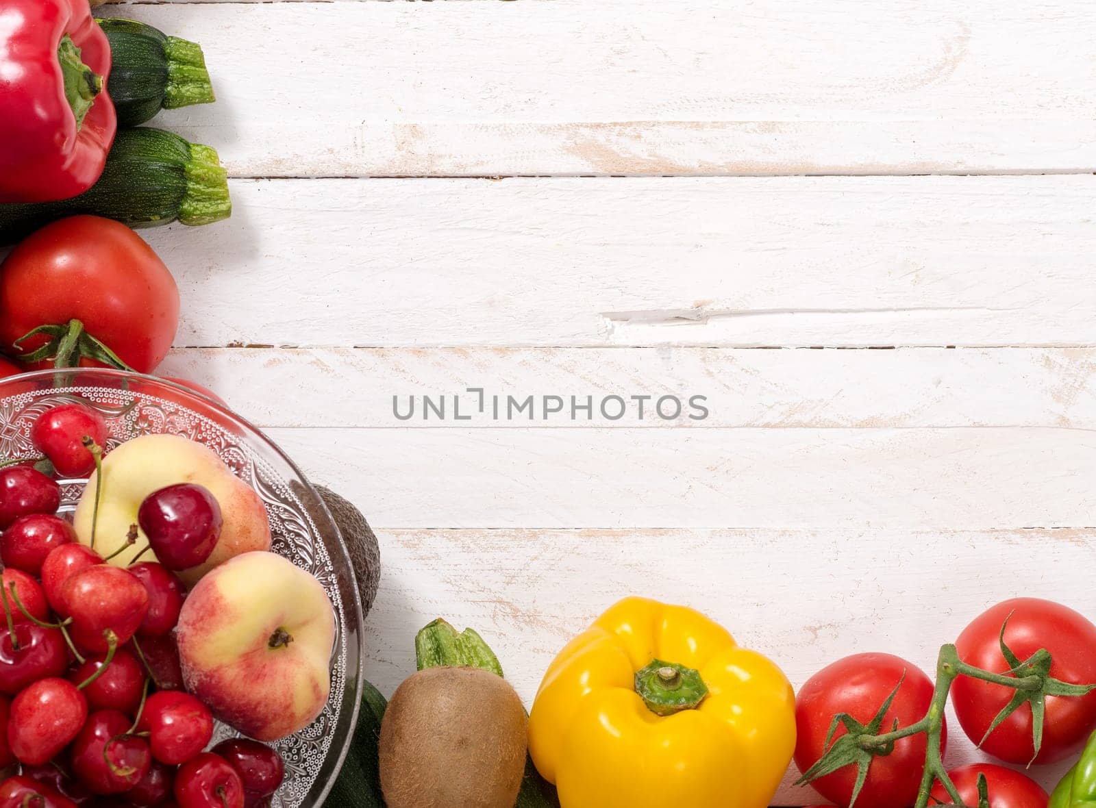 cherries and peaches cup with assortment vegetables