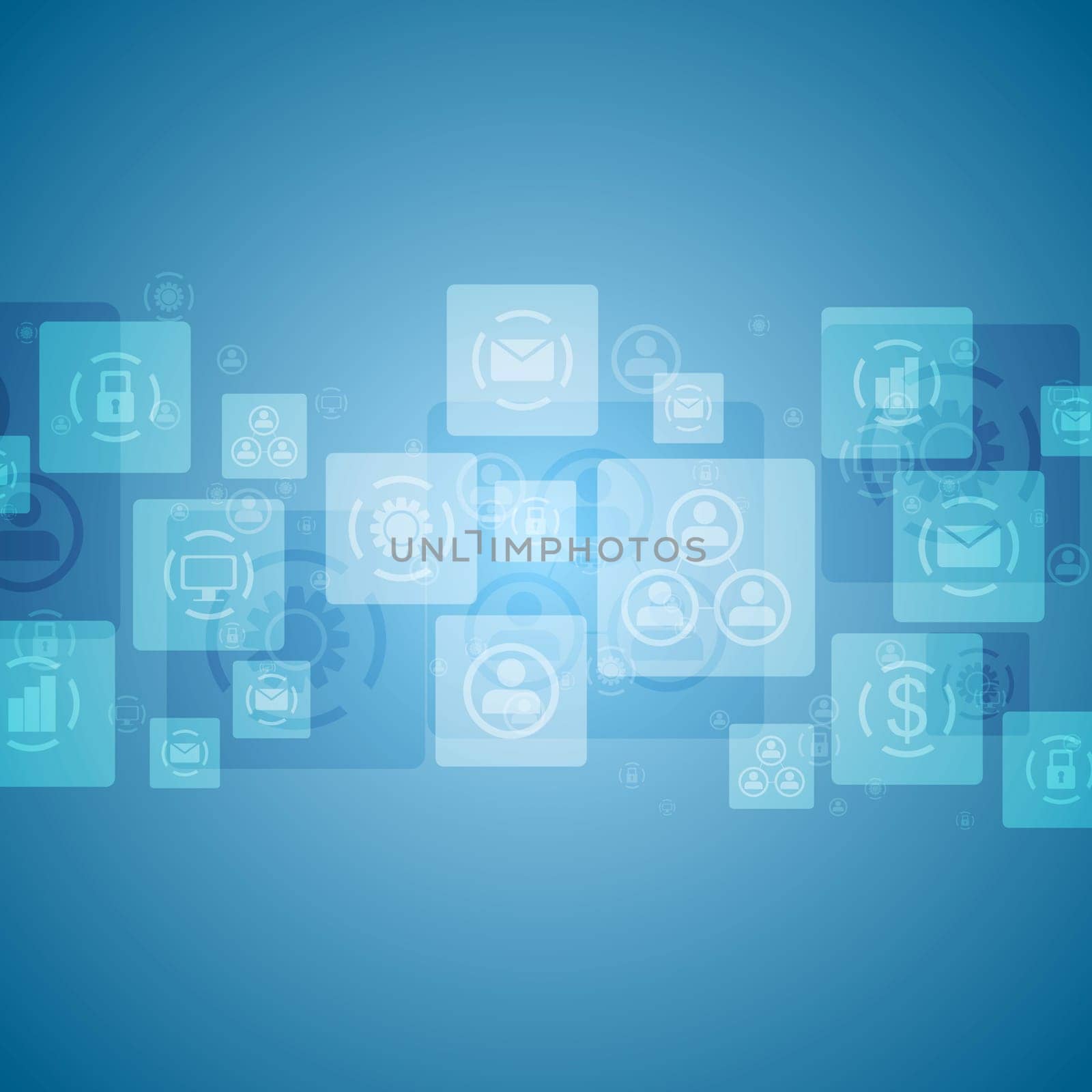 Bright tech social communication design. Blue background