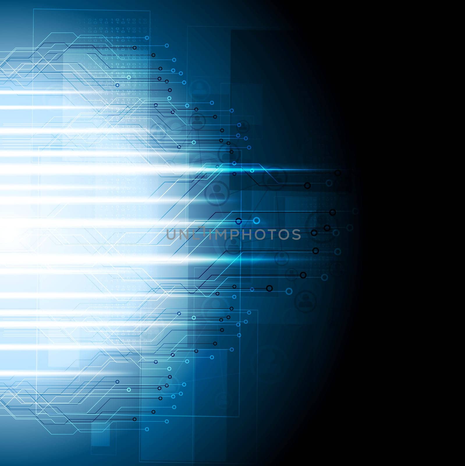 Dark blue tech background. Circuit board