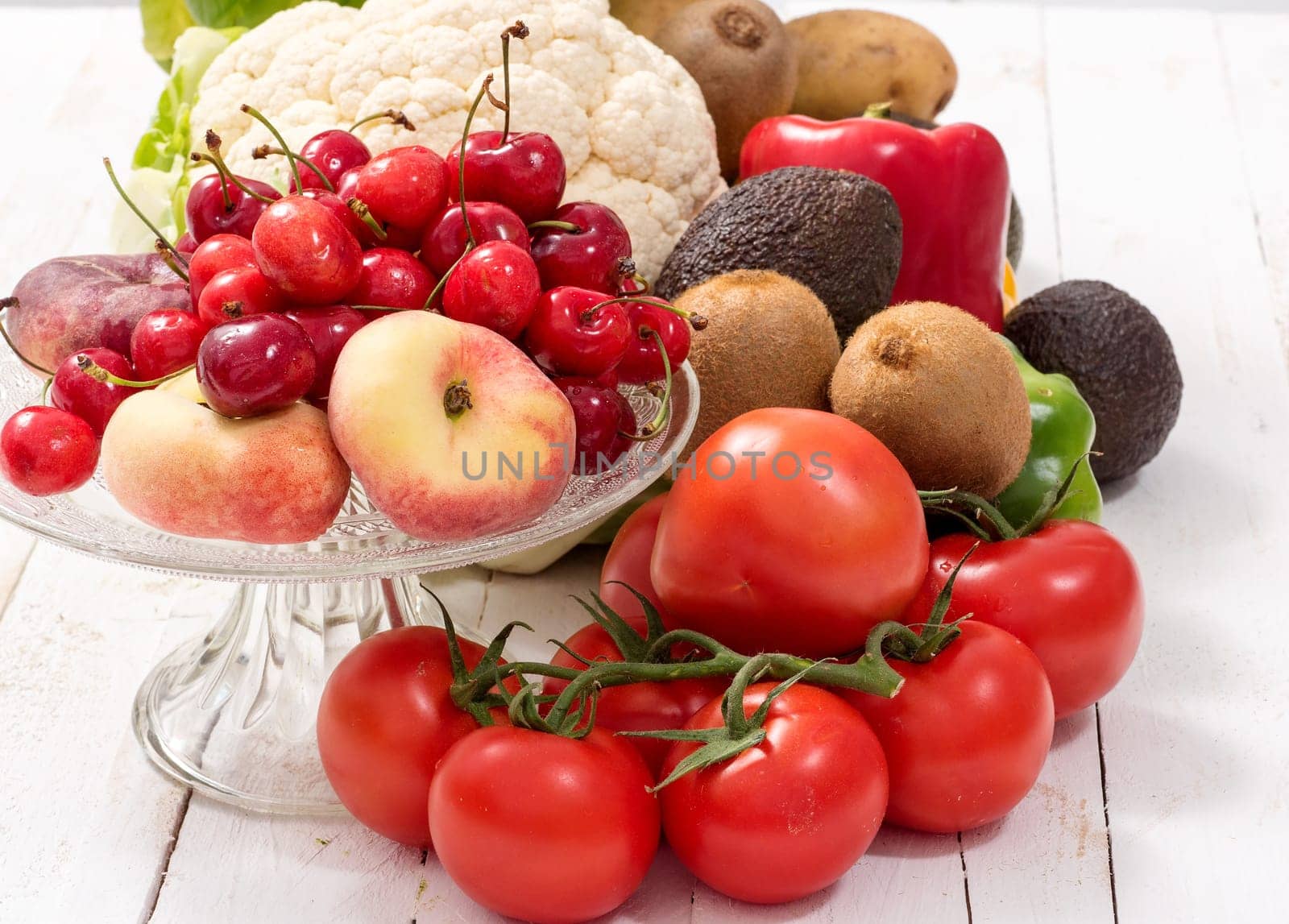 cherries and peaches cup with assortment vegetables