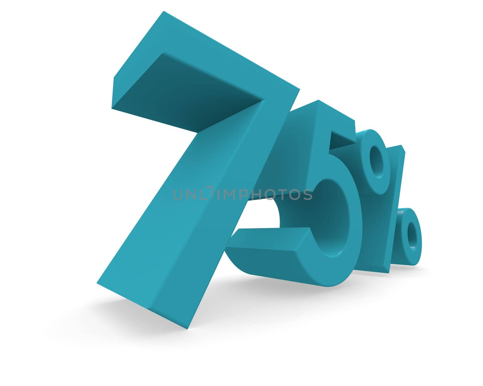 75 percent in turquoise on a white background 3d rendering