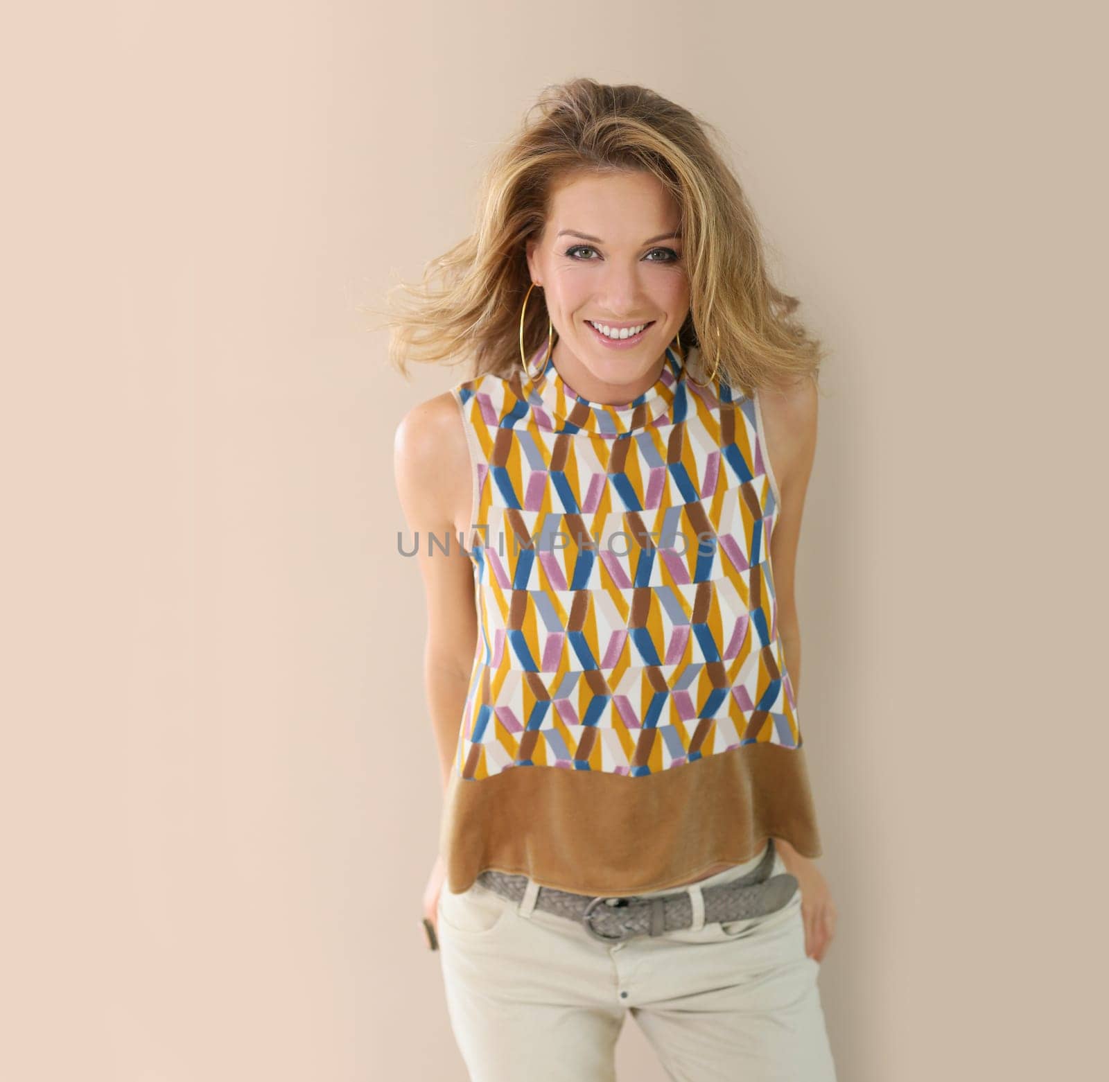 Attractive woman with long hair and trendy clothes