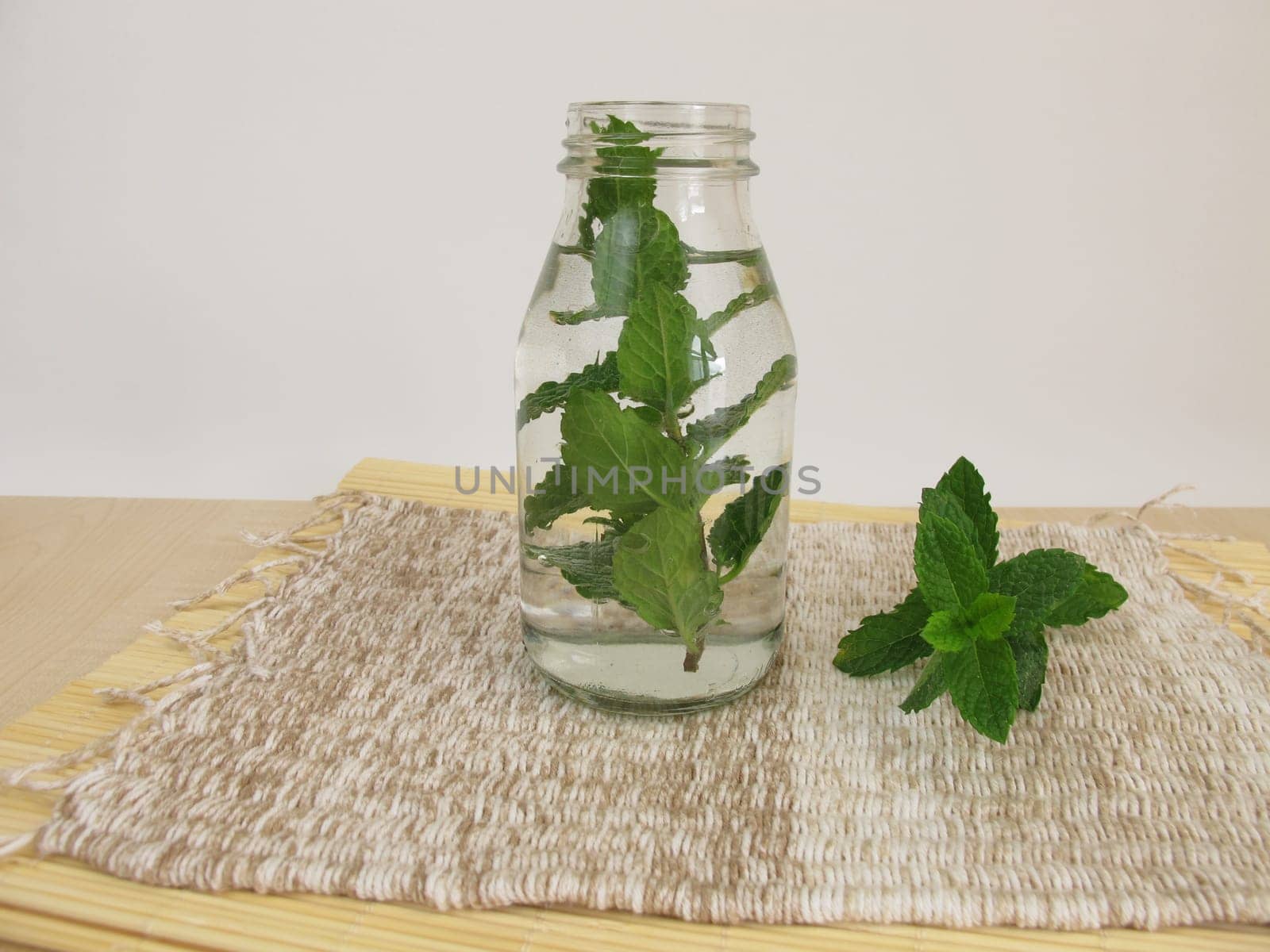 Herbal water with mint leaves