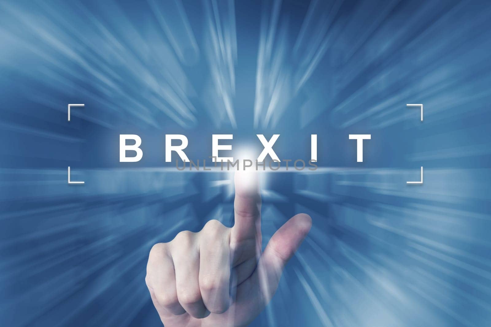 hand clicking on brexit or british button with zoom effect background