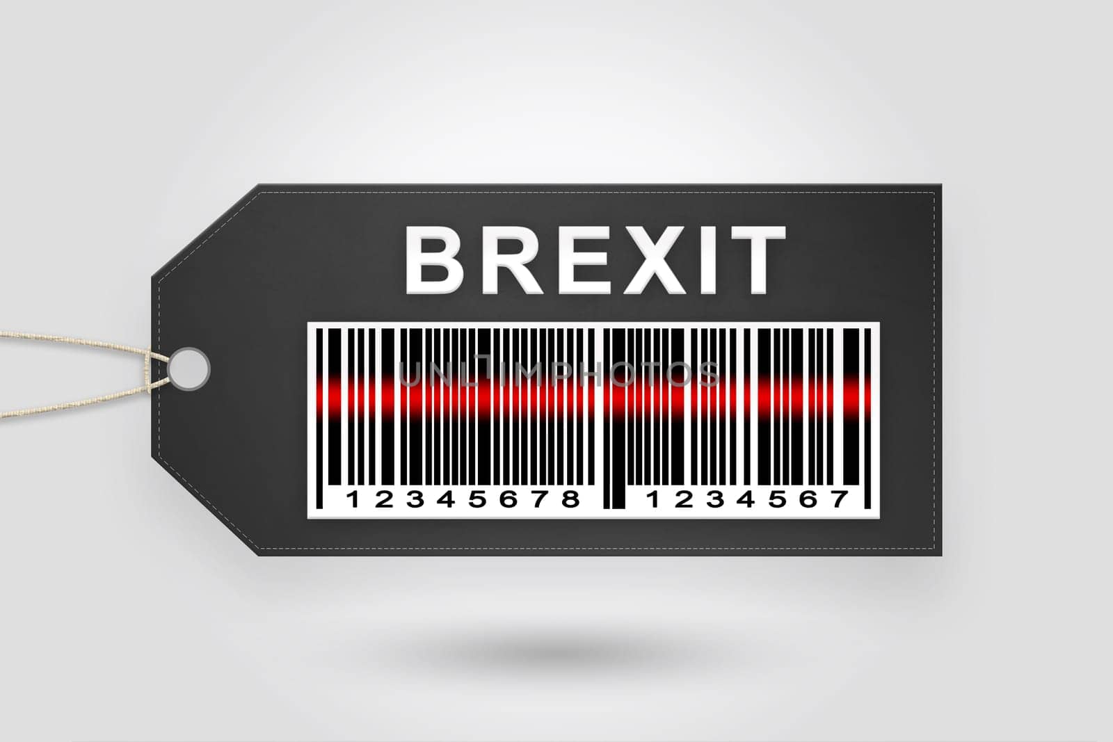 brexit or british exit price tag with barcode and grey radial gradient background