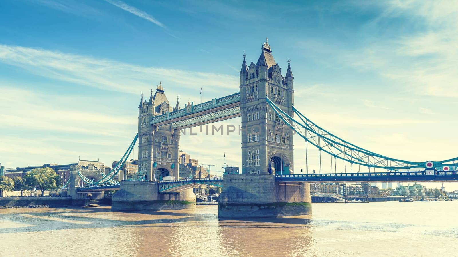 view of Tower Bridge over the River Thames, London, UK, England, selective focus, vintage effect