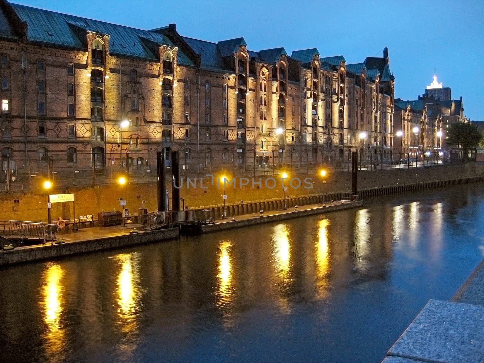 Hamburg, Germany - May 25, 2008: Channel in the city of Hamburg called Speicherstadt, brick buildings