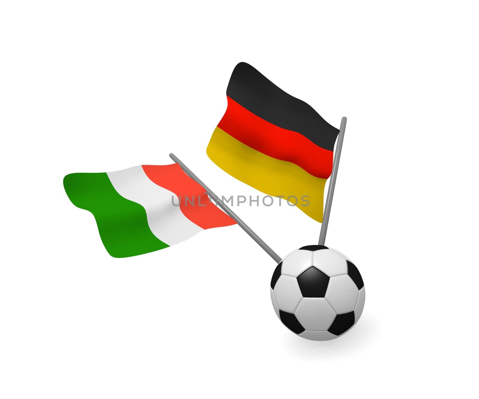 Soccer ball with the flags of Italy and Germany, 3d rendering