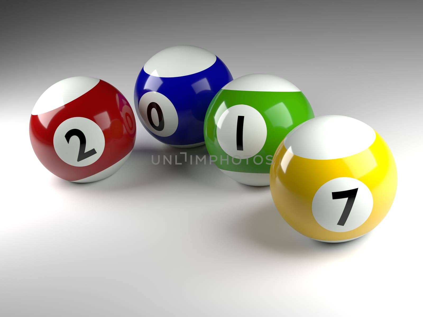 Pool balls with the Year 2017, 3d concept image
