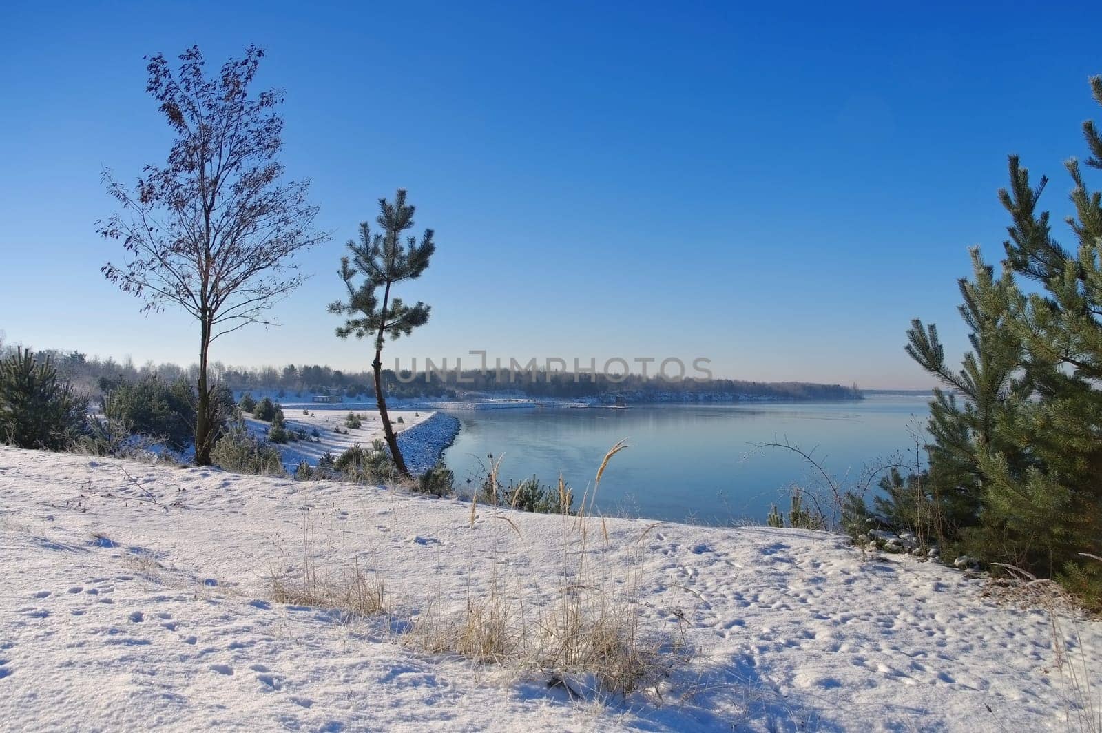 Floating house in winter,Lusatian Lakeland - swimming house in winter,Lusatian Lake District