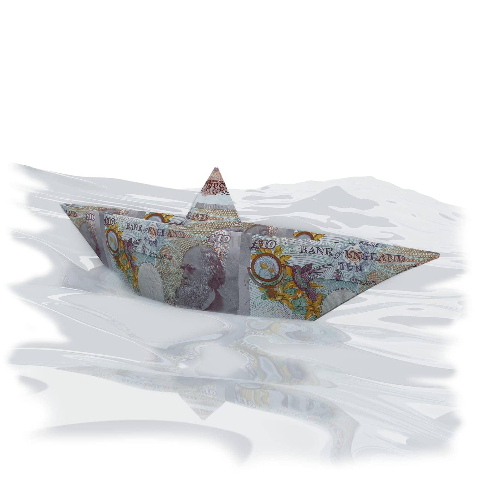 Paper boats with 10 English pounds