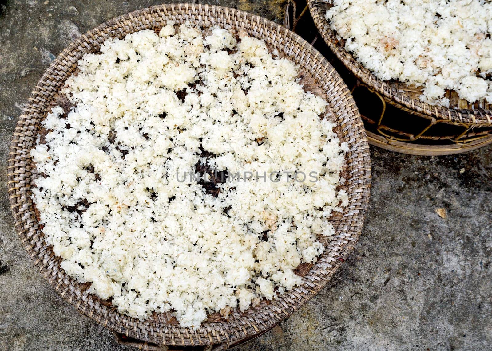 Dry Sticky Rice in the basket traditional in Luang Prabang, Laos