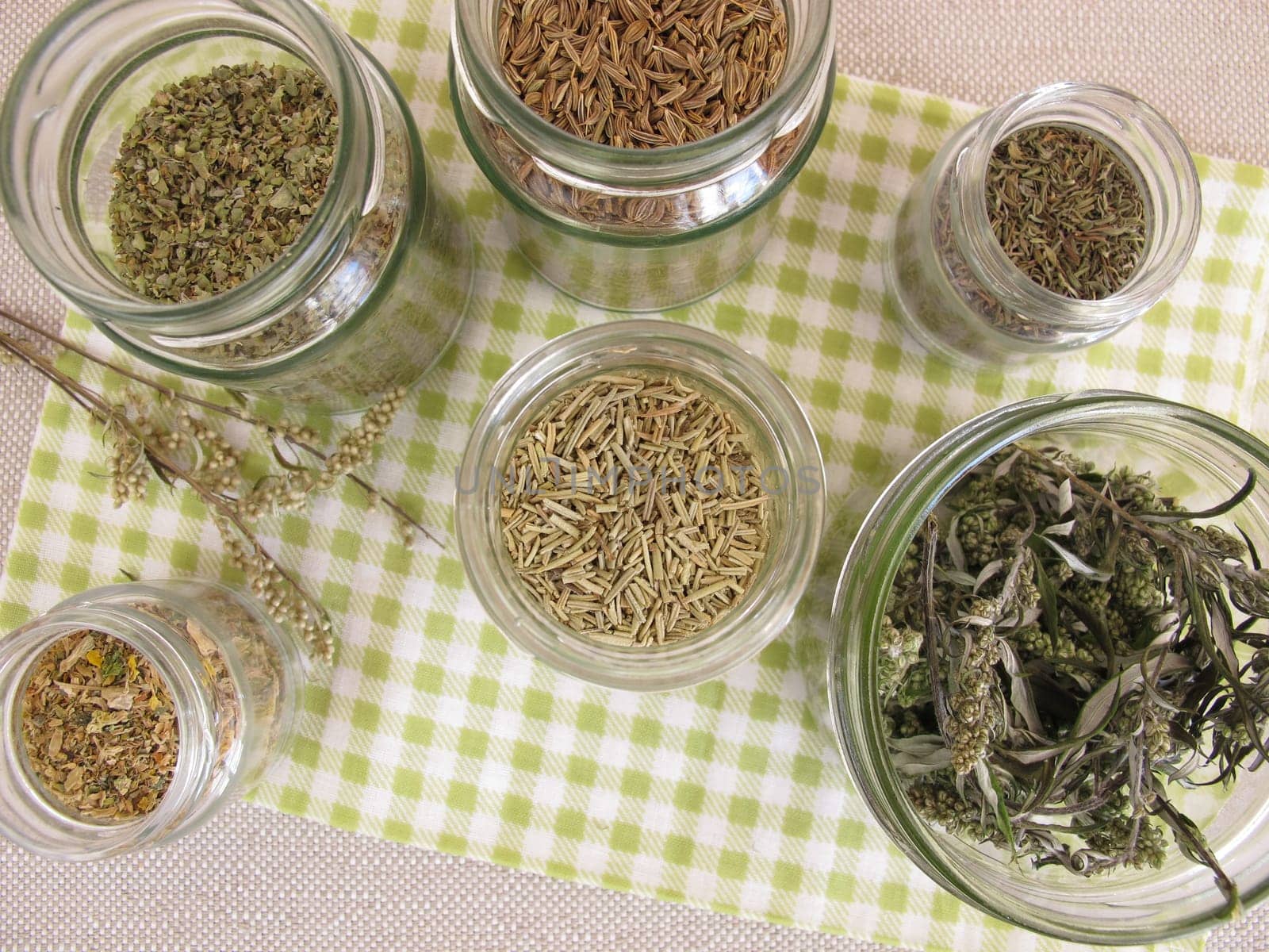 Dried herbs in the glass