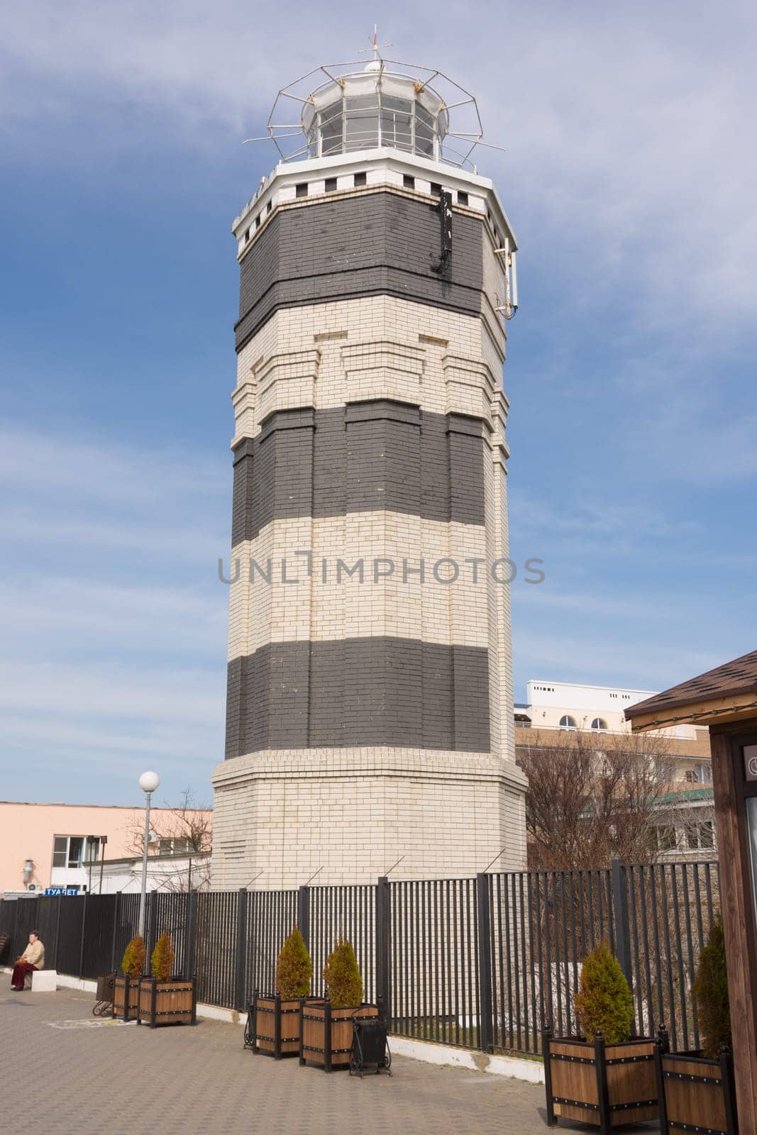 Anapa, Russia - March 9, 2016: Anapa lighthouse, set on the shore of the cape in the center of Anapa