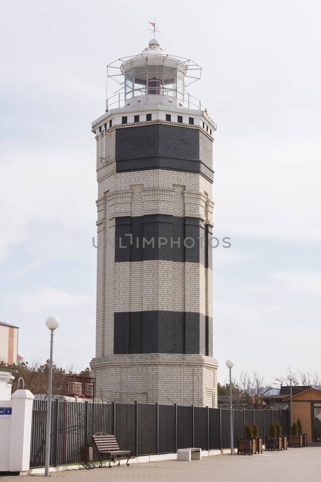 Anapa, Russia - March 9, 2016: View on the Anapa lighthouse, set on the shore of the cape in the center of Anapa