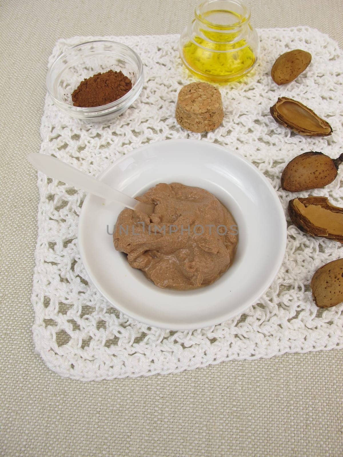 Homemade chocolate mask with chocolate and almond oil