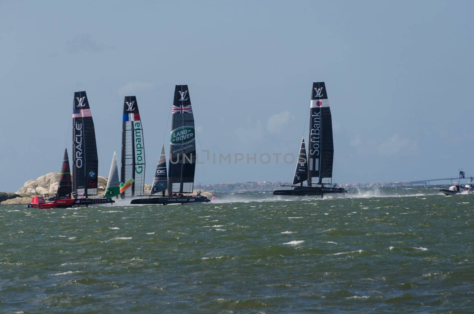 very fast boat sailng in americas cup in the competition in Gothenburg 2015-08-28