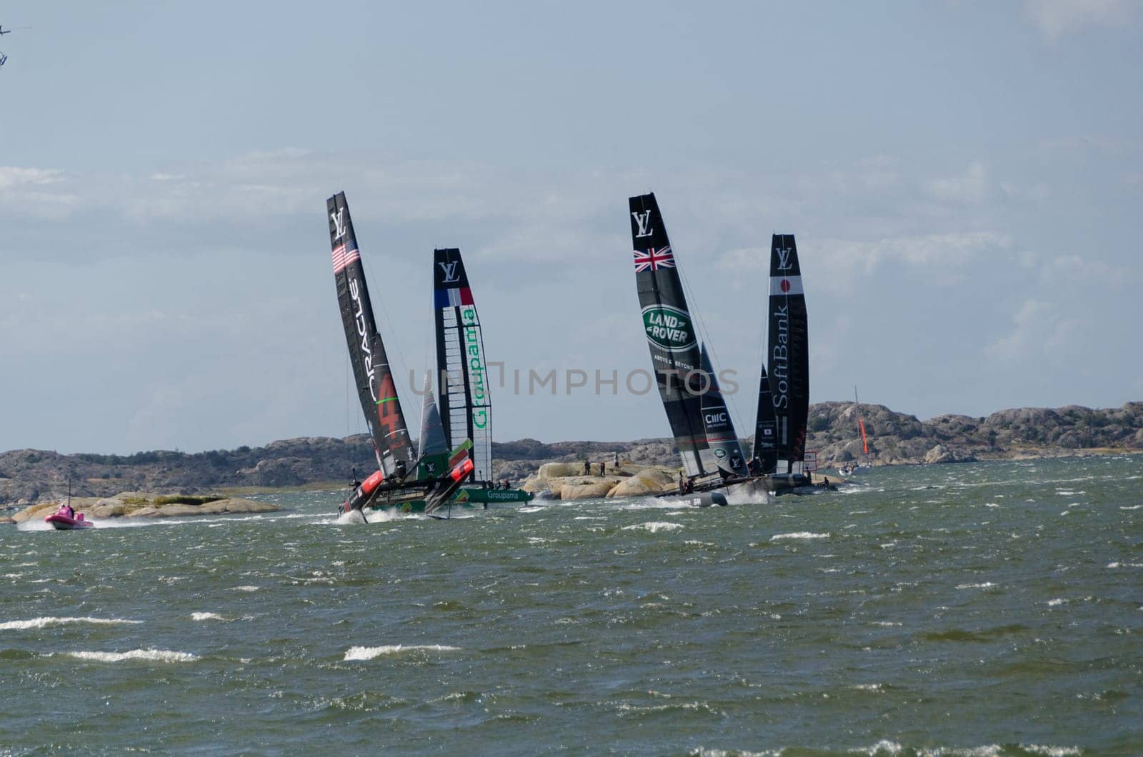 very fast boat sailng in americas cup in the competition in Gothenburg 2015-08-28