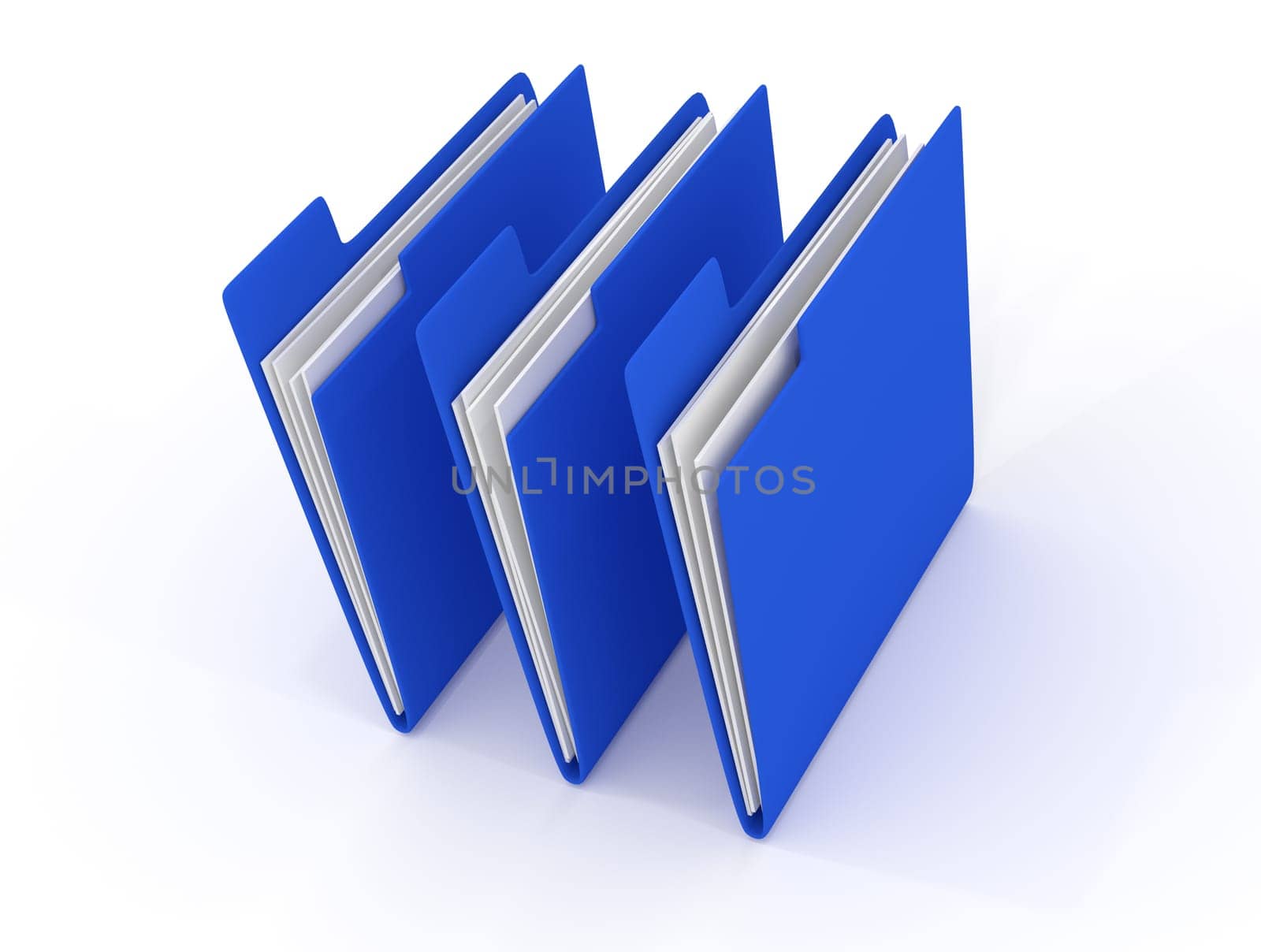 Three blue folder on a white background, 3d rendering