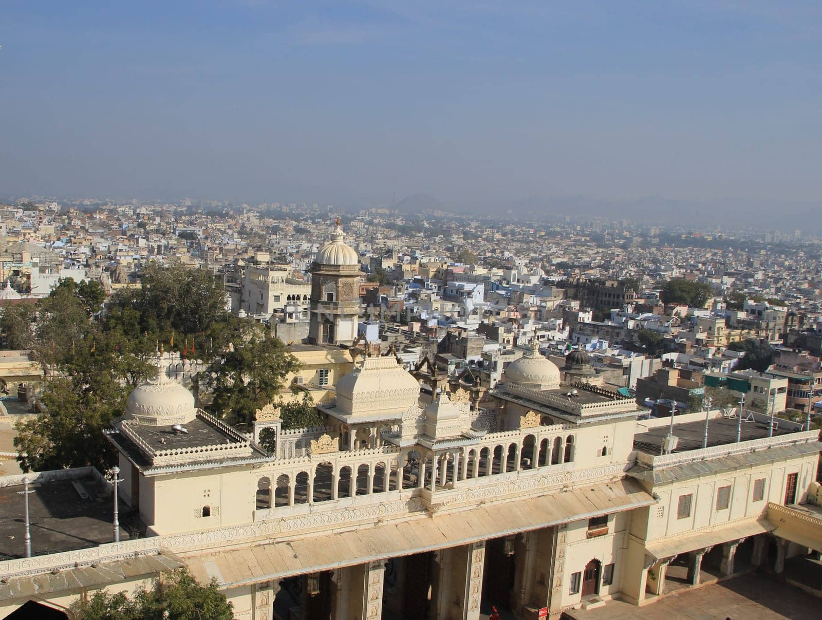 Panoramic view of Udaipur City from top floor of City Palace, Udaipur, Rajasthan, India, Asia