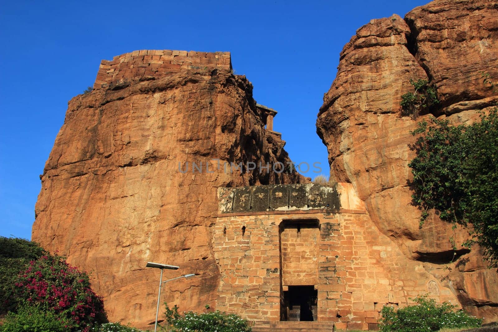 Stone entrance doorway to northern fort hill in Badami, Karnataka, India, Asia