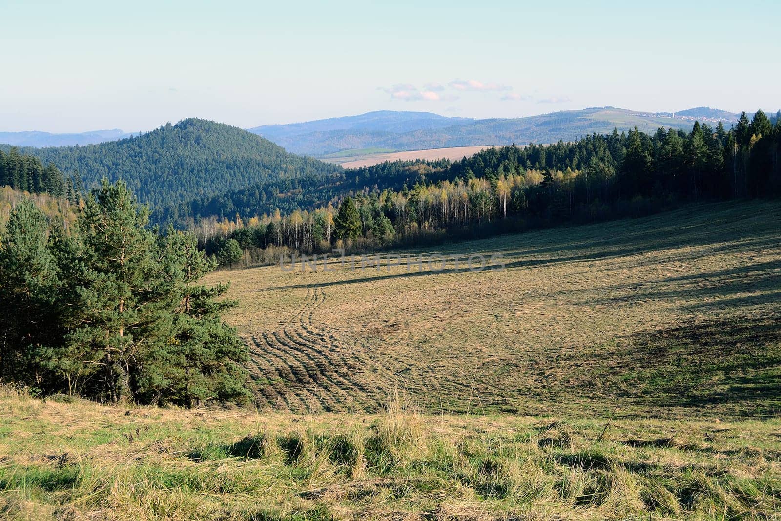 Autumn landscape with forest and field in Slovakia