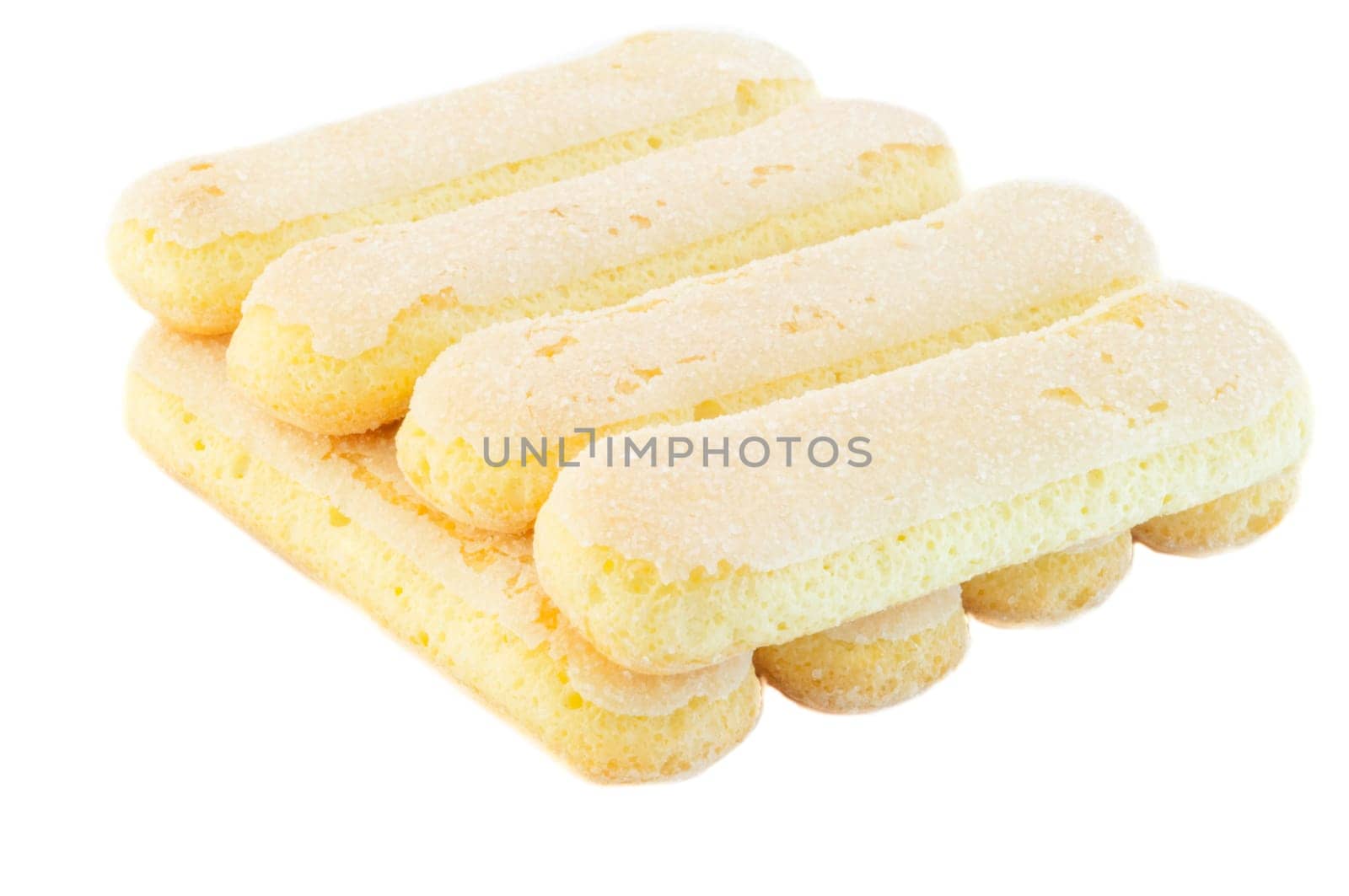 beautiful still life of ladyfingers cookies in white background