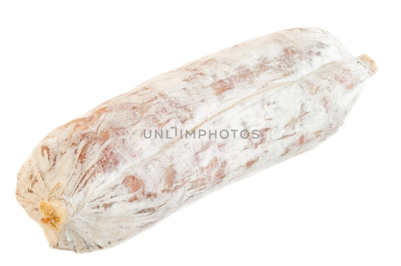 still life of an isolated salami in white background