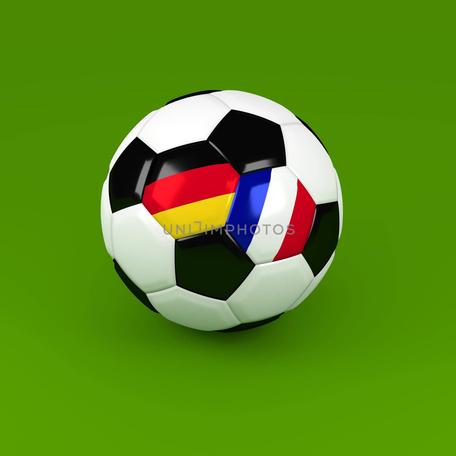 Soccer ball with flags of Germany and France, 3d rendering