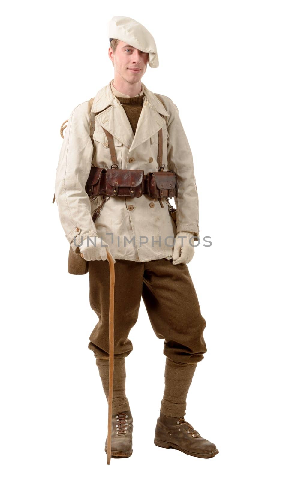 french mountain infantry soldier during the war on white