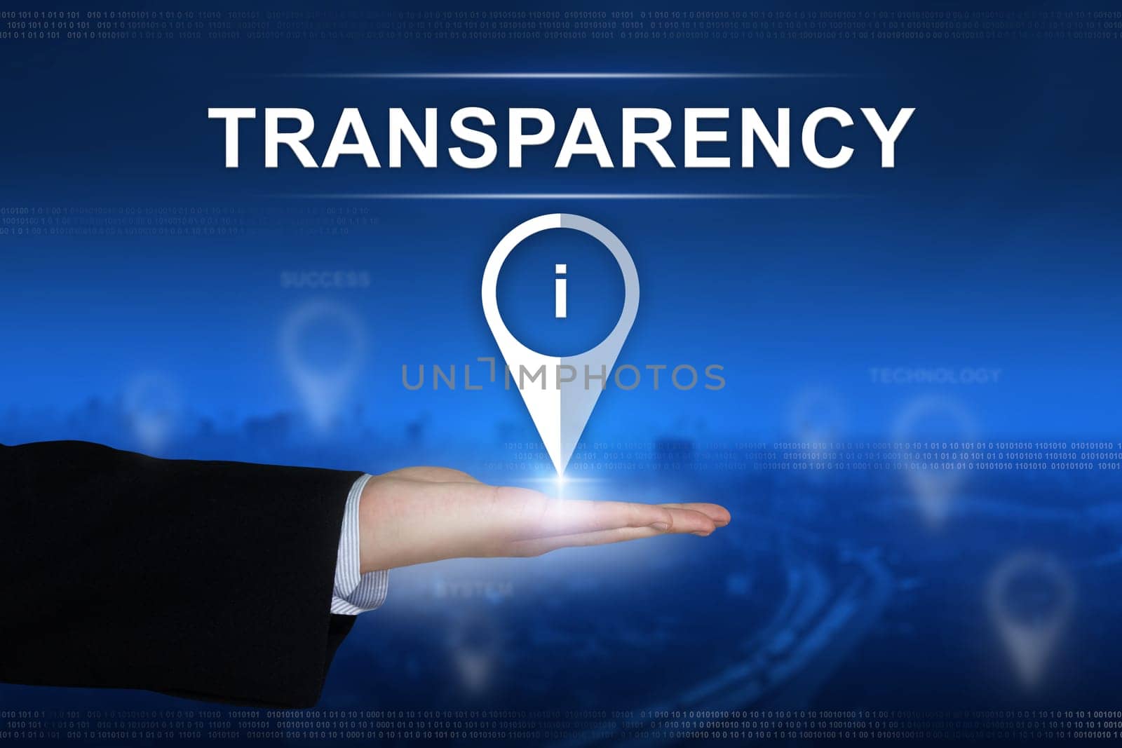 transparency button with business hand on blurred background
