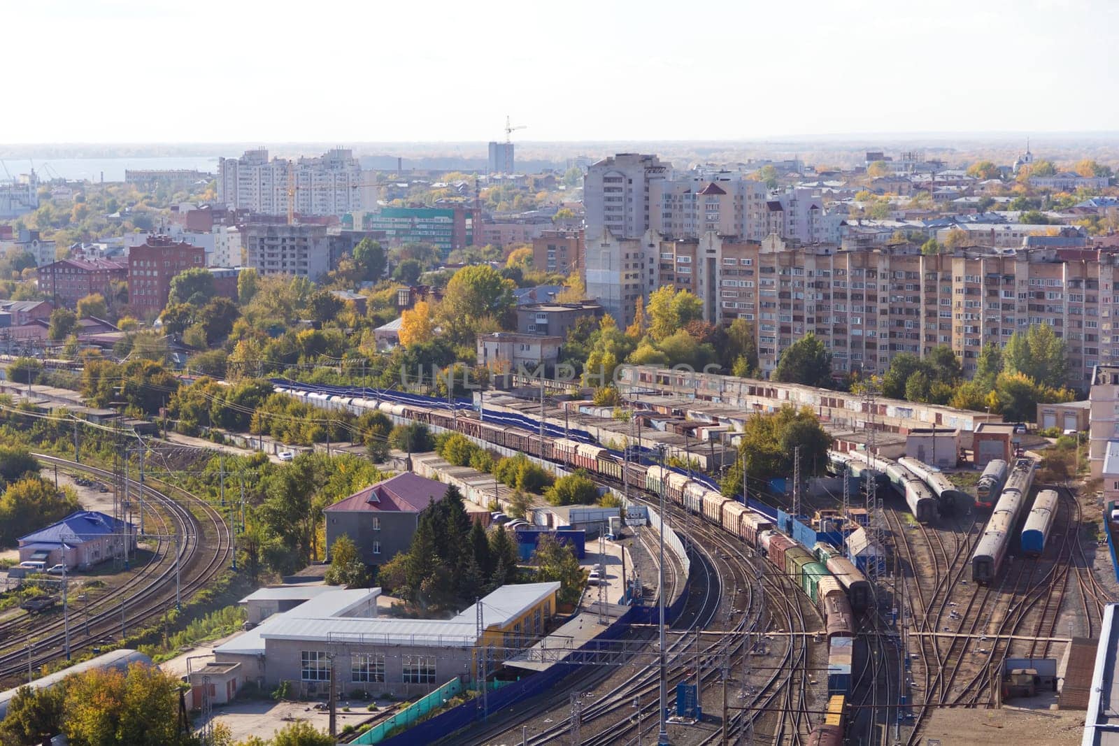 Panorama of Russian town from bird flight