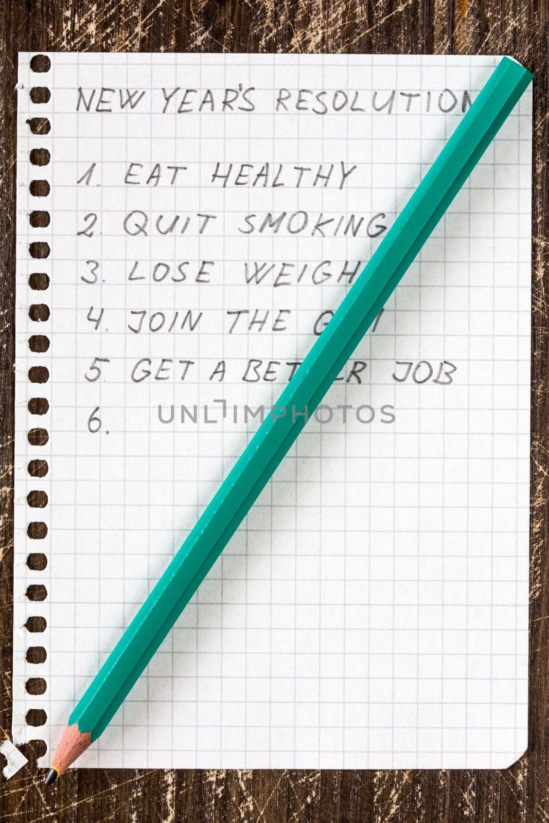 Square paper sheet with resolutions for new year
