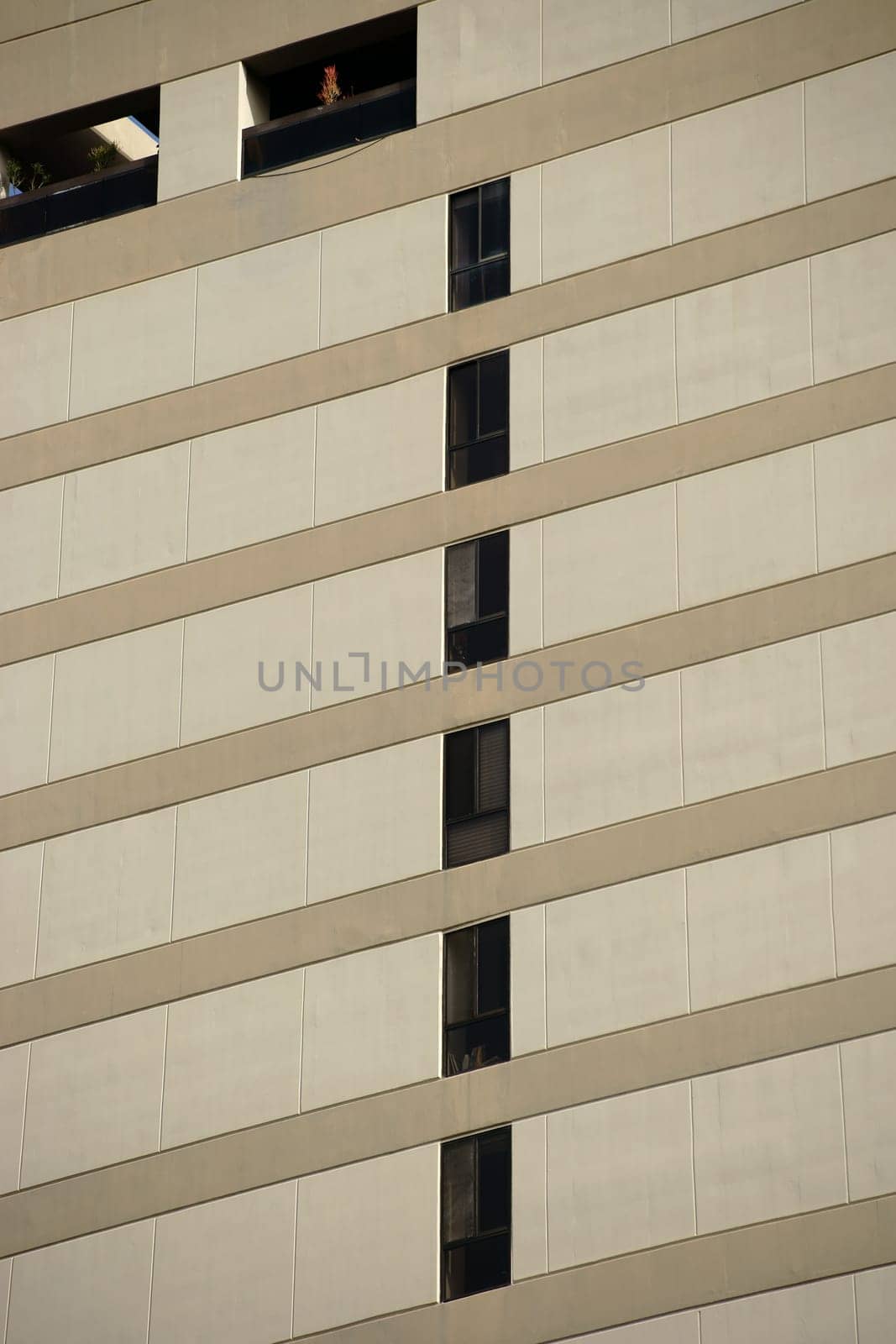 The façade of a modern office building niche windows.